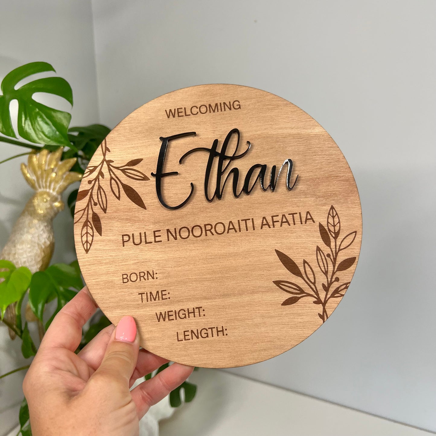 Birth announcement with acrylic name