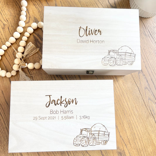 The Tractor birth details keepsake box