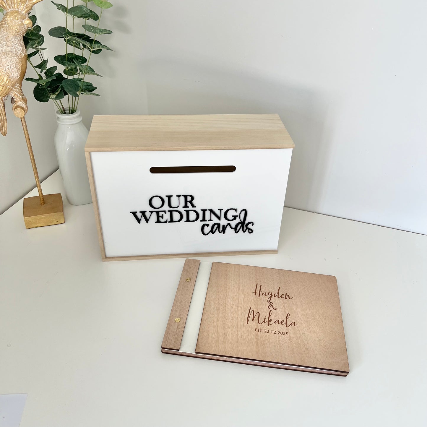 Wooden guest book, with faux leather