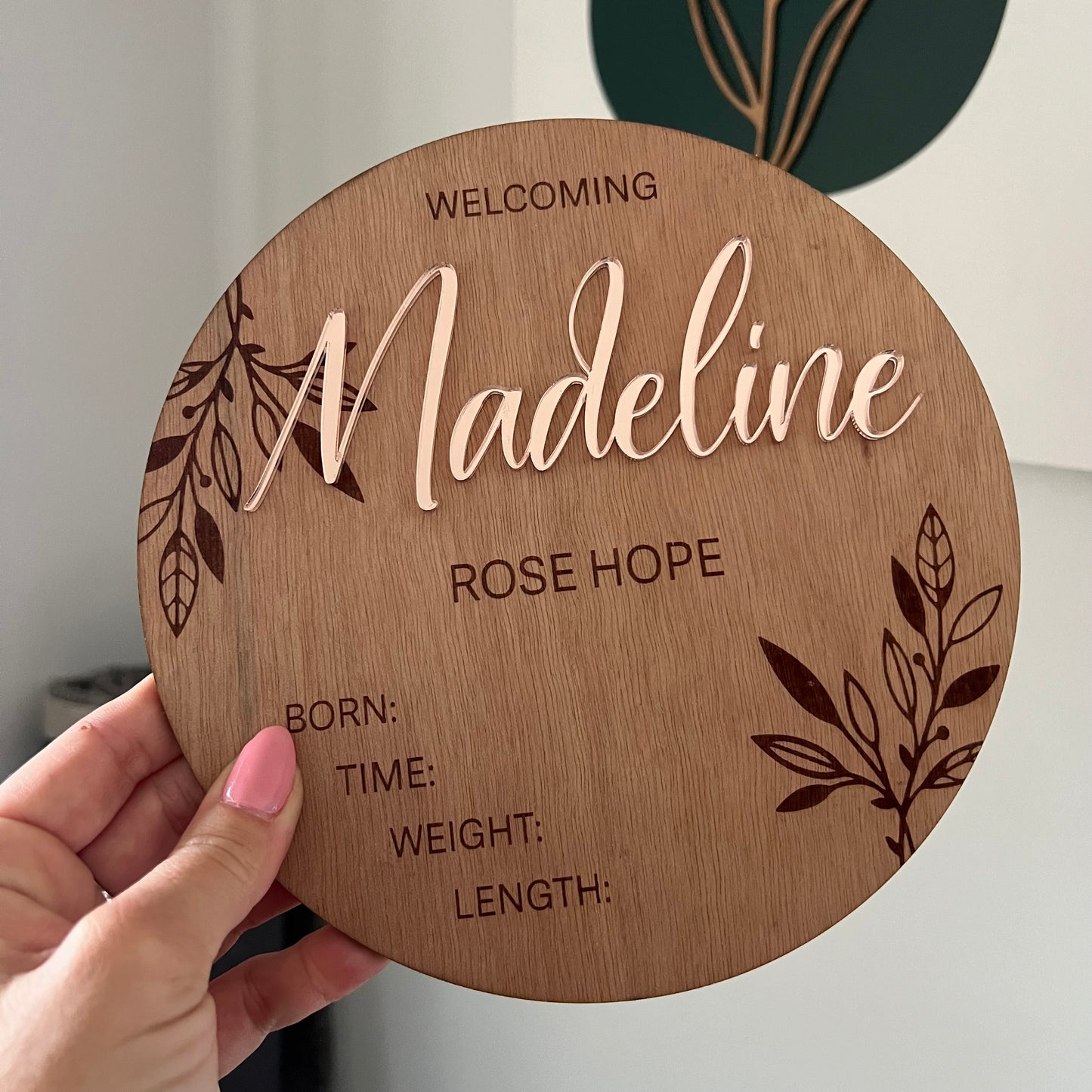 Birth announcement with acrylic name