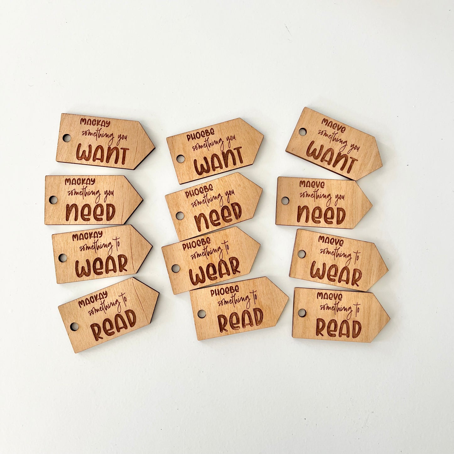 Want, need, wear, read tags - Personalised