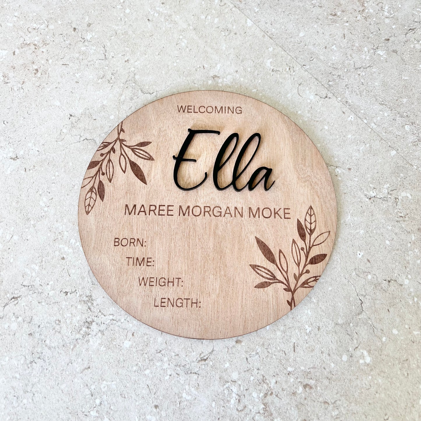 Birth announcement with acrylic name