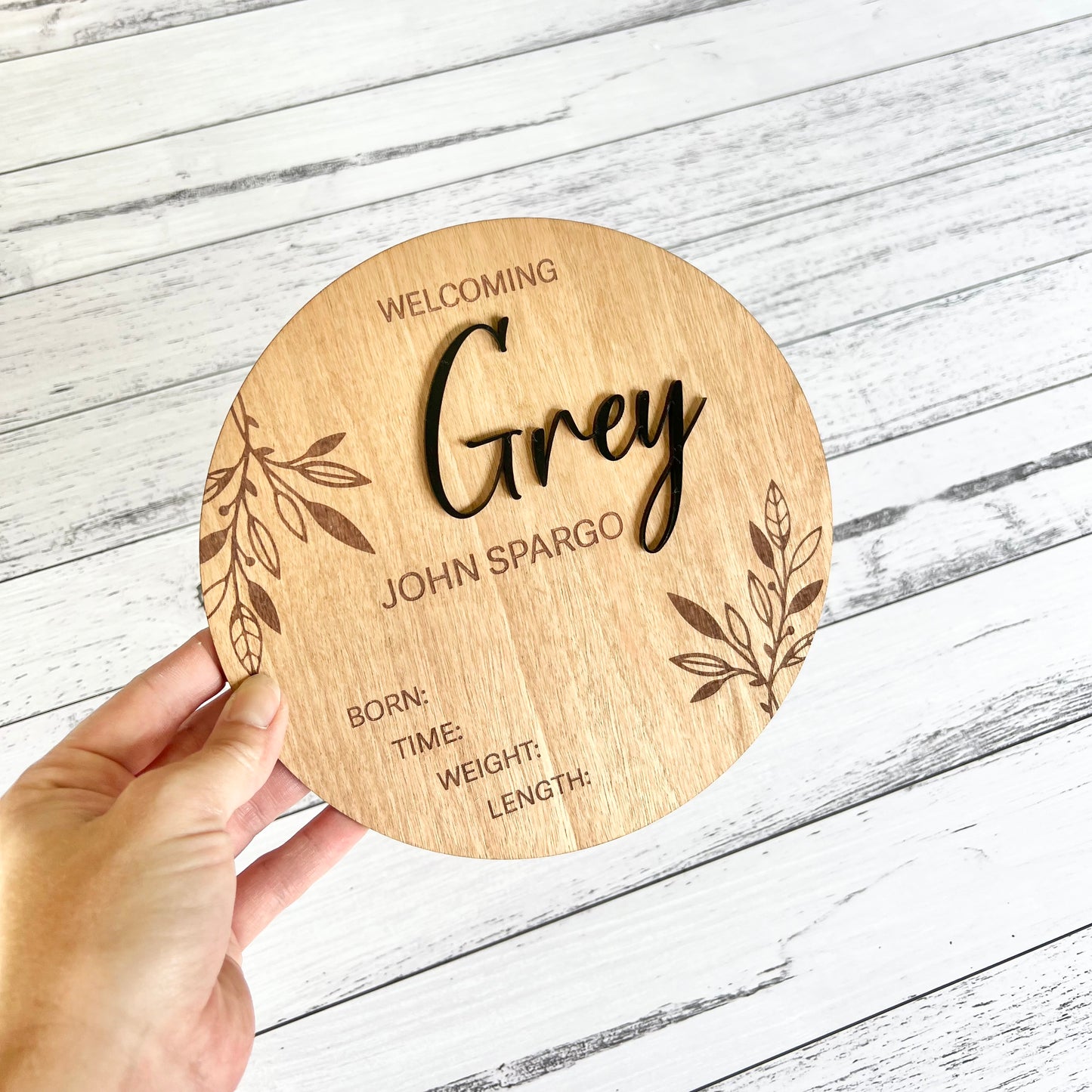 Birth announcement with acrylic name