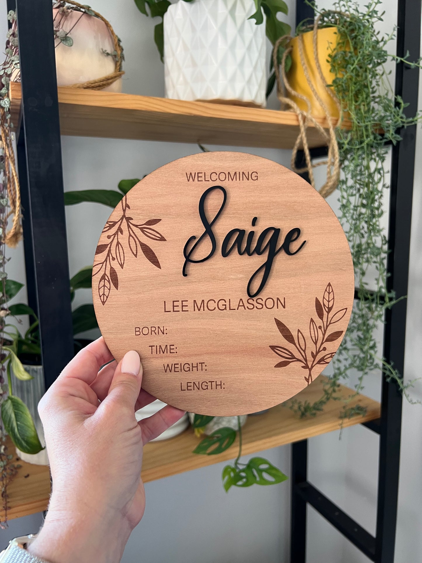 Birth announcement with acrylic name