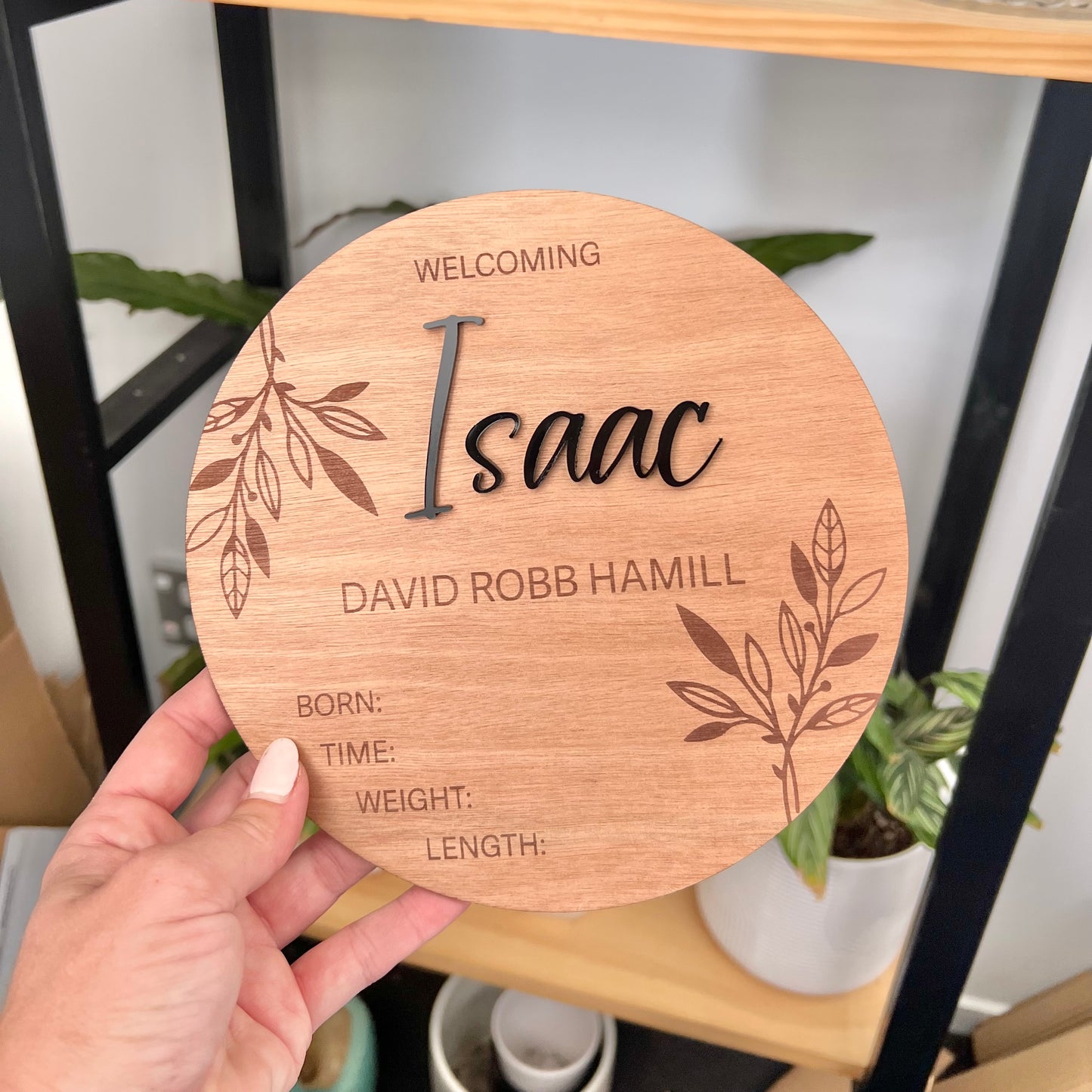 Birth announcement with acrylic name