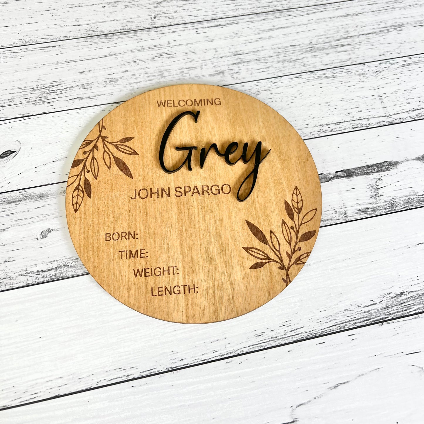 Birth announcement with acrylic name