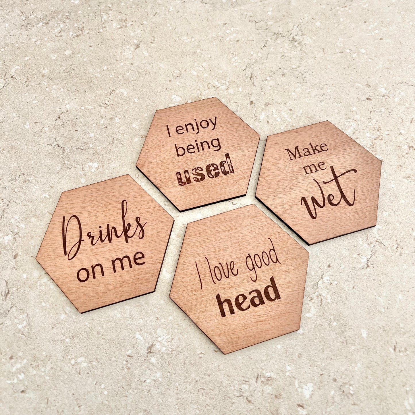 Cheeky coasters hexigon