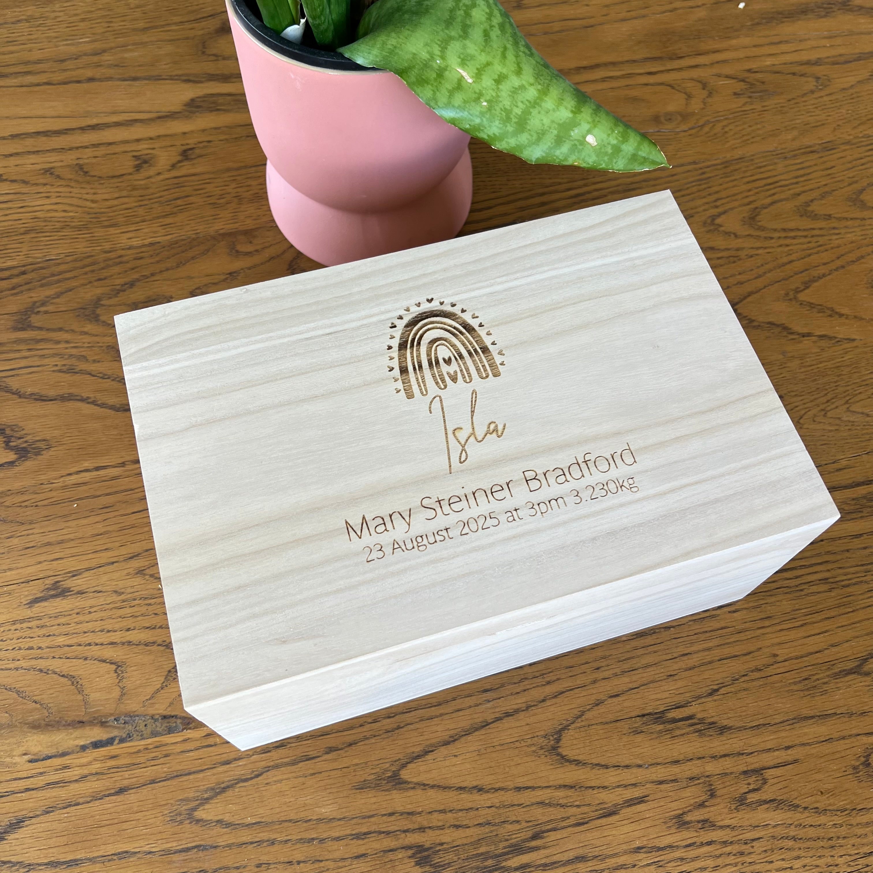 Rainbow Birth Details Engraved Paulownia Keepsake Box | Hello Sunday NZ ...