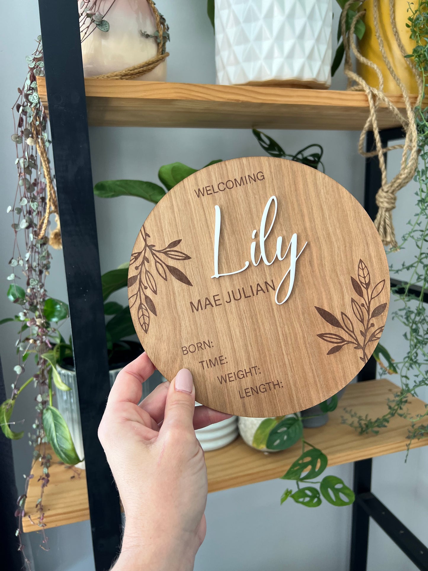 Birth announcement with acrylic name