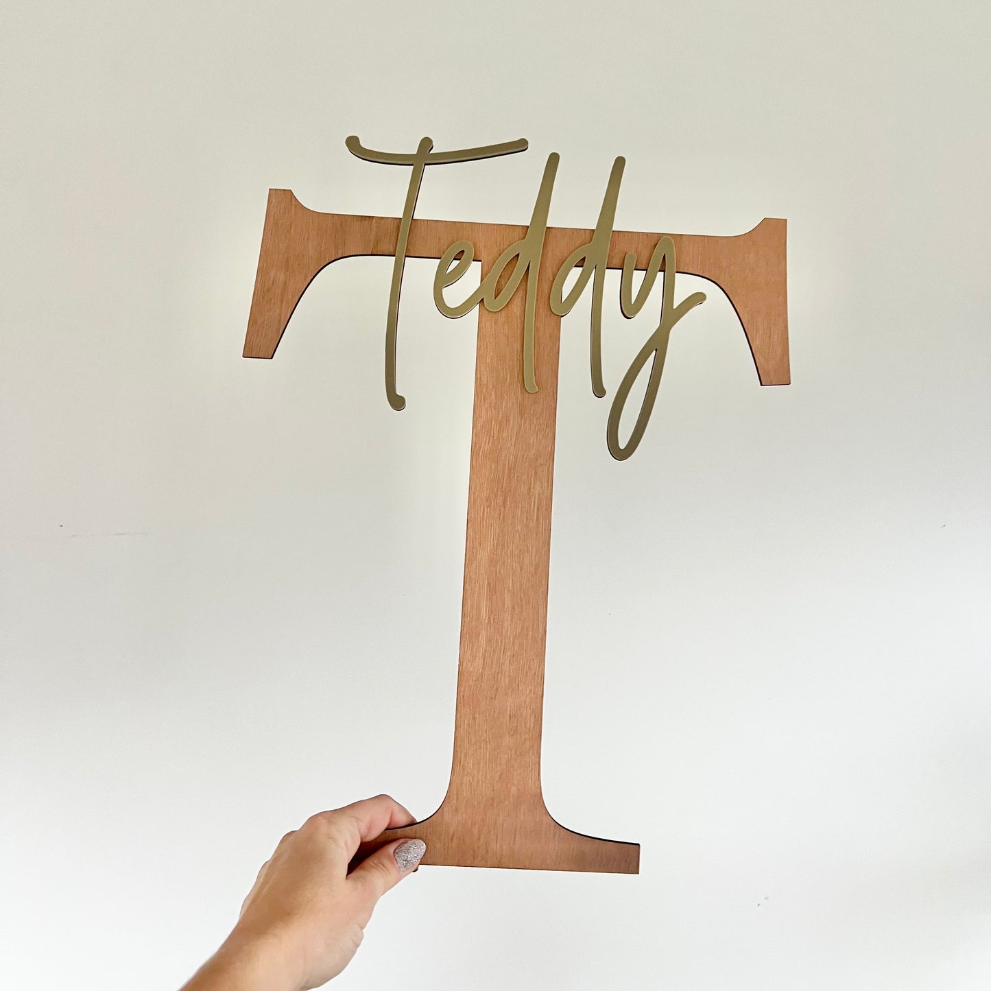 Letter name plaque in wood with acrylic
