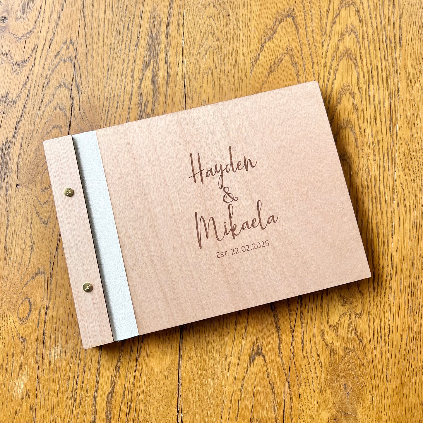 Wooden guest book, with faux leather