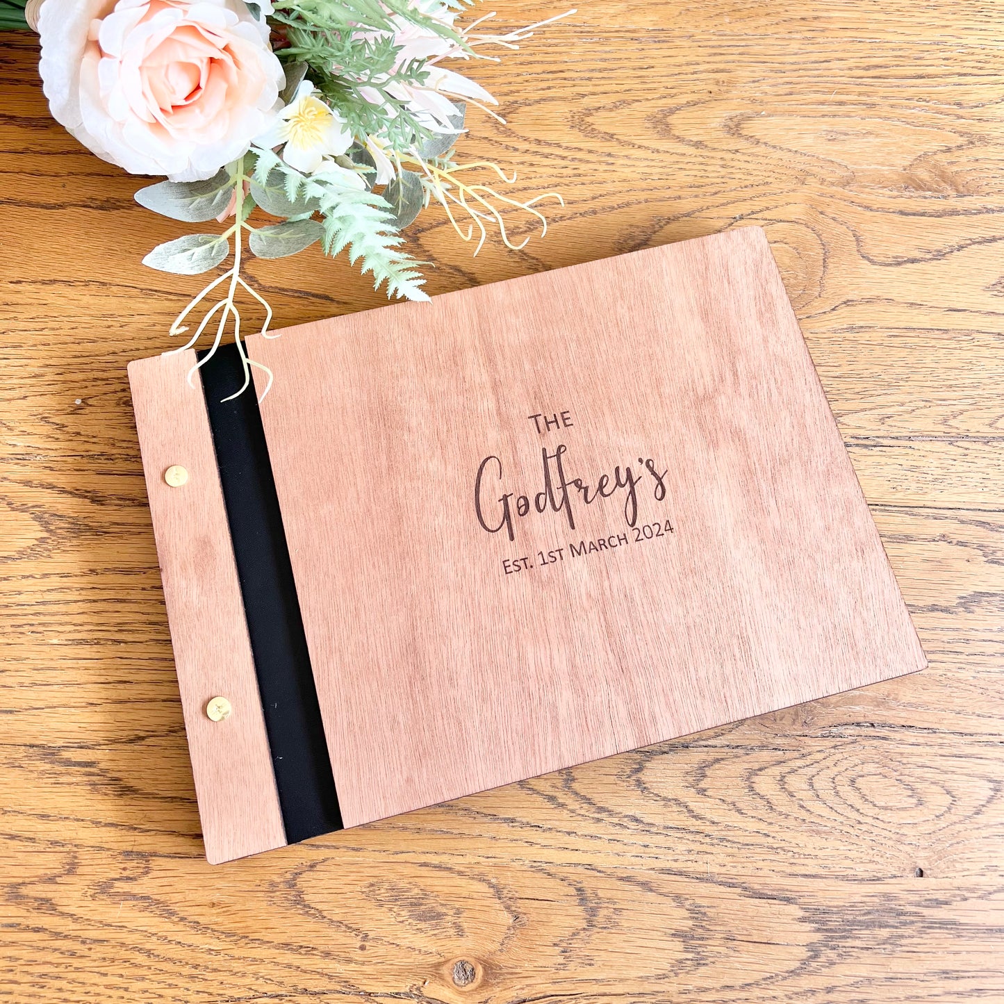 Wooden guest book, with faux leather