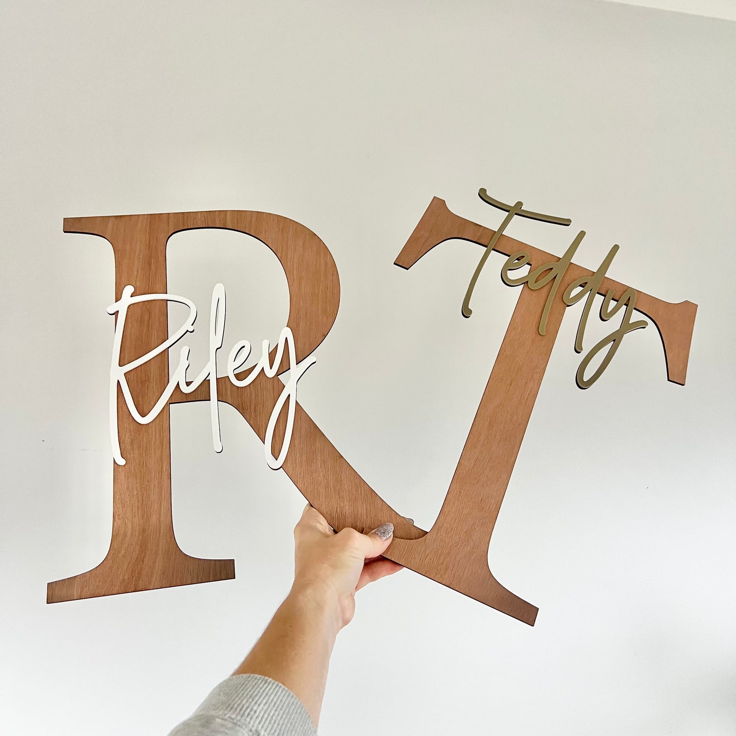 Letter name plaque in wood with acrylic