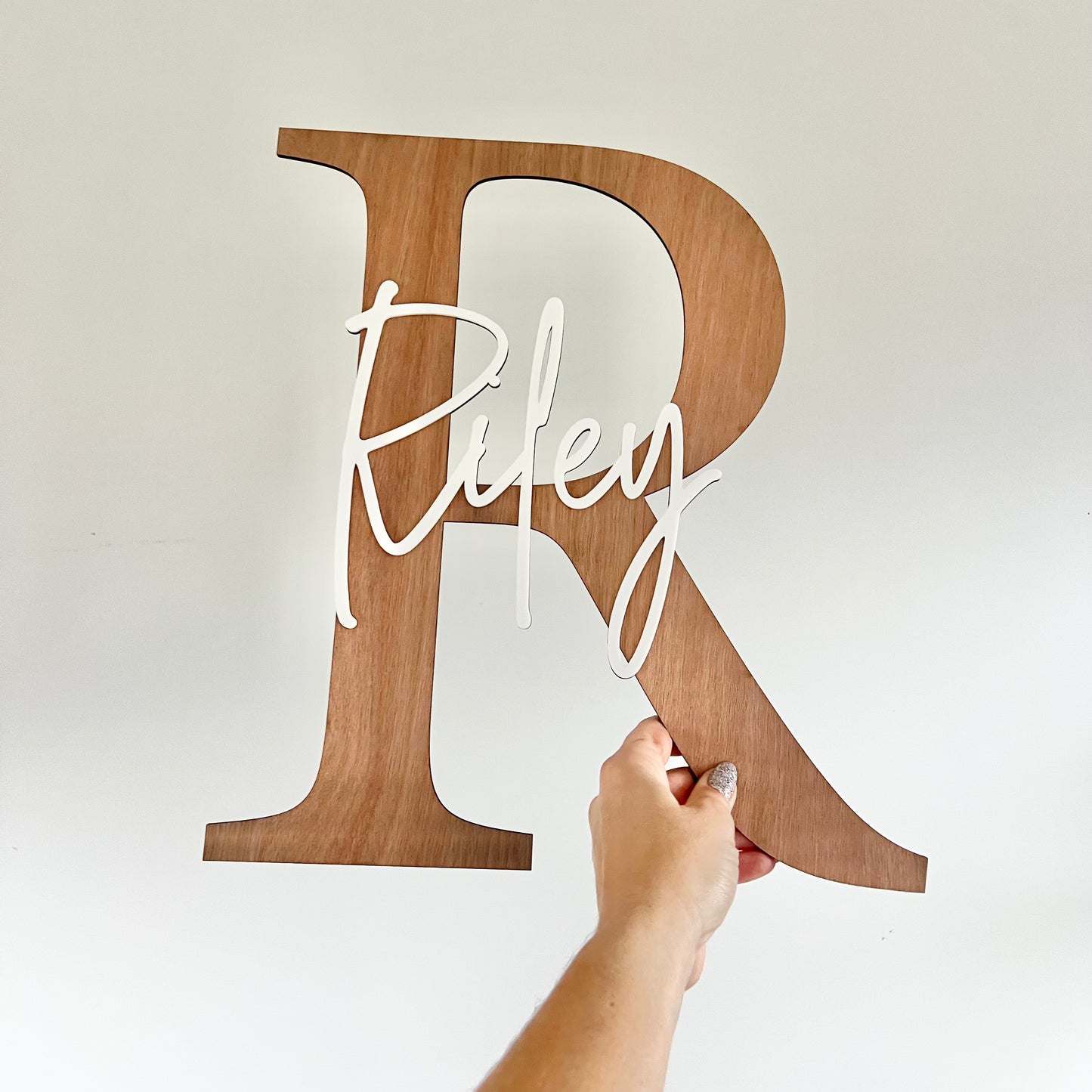 Letter name plaque in wood with acrylic