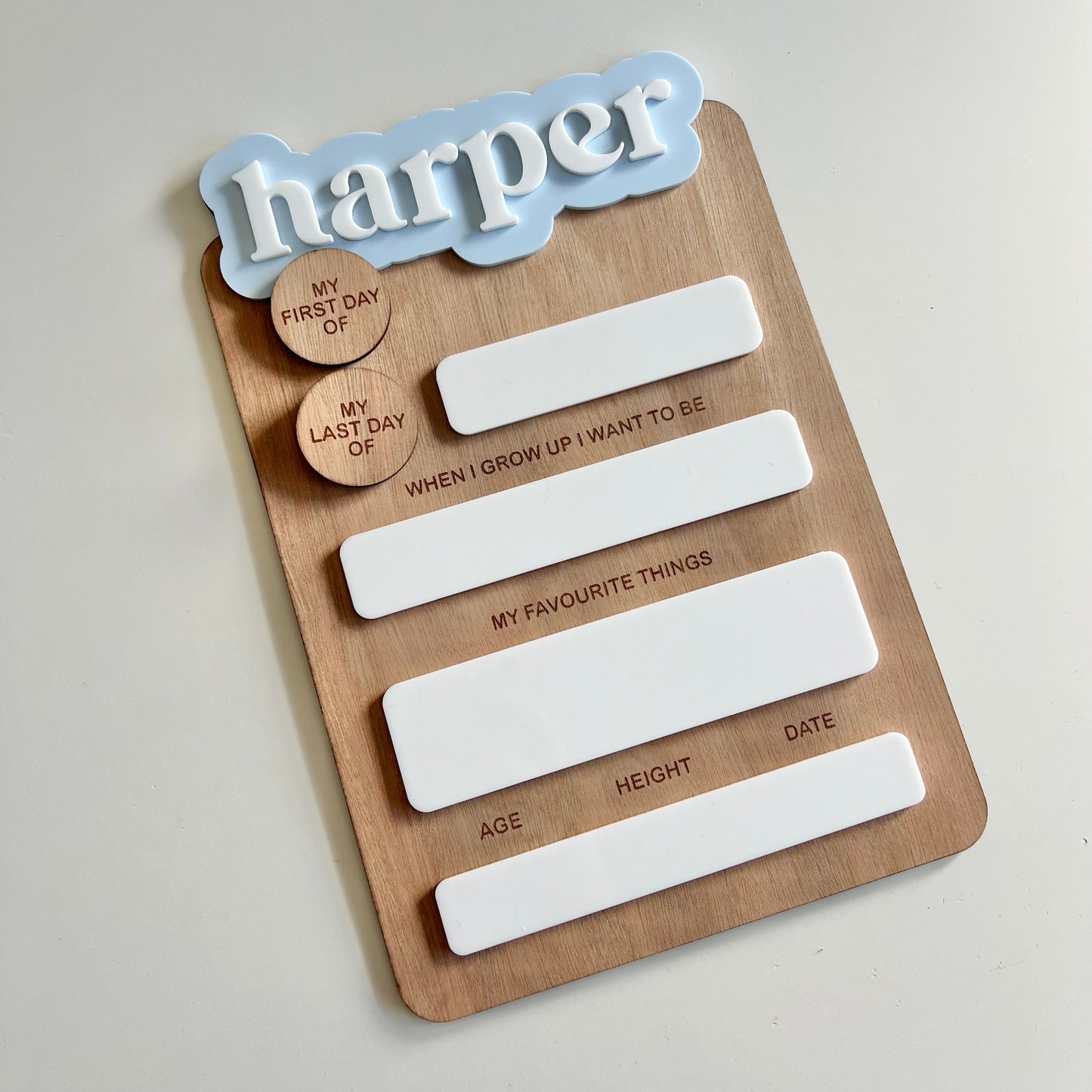 The Harper - personalised first day board