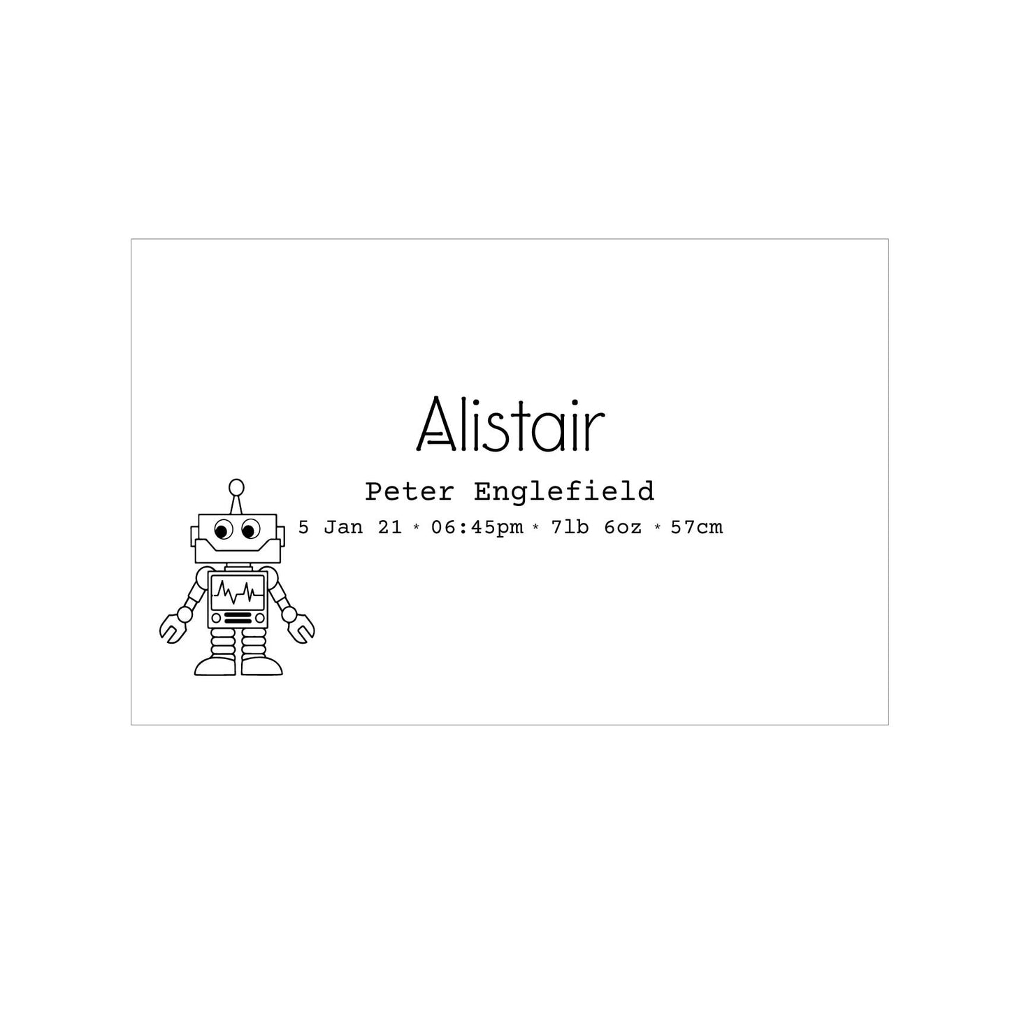 The Robot birth details keepsake box