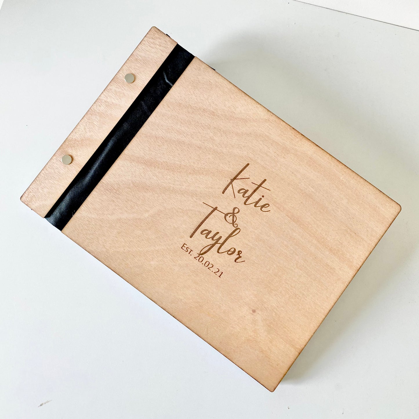 Wooden guest book, with faux leather