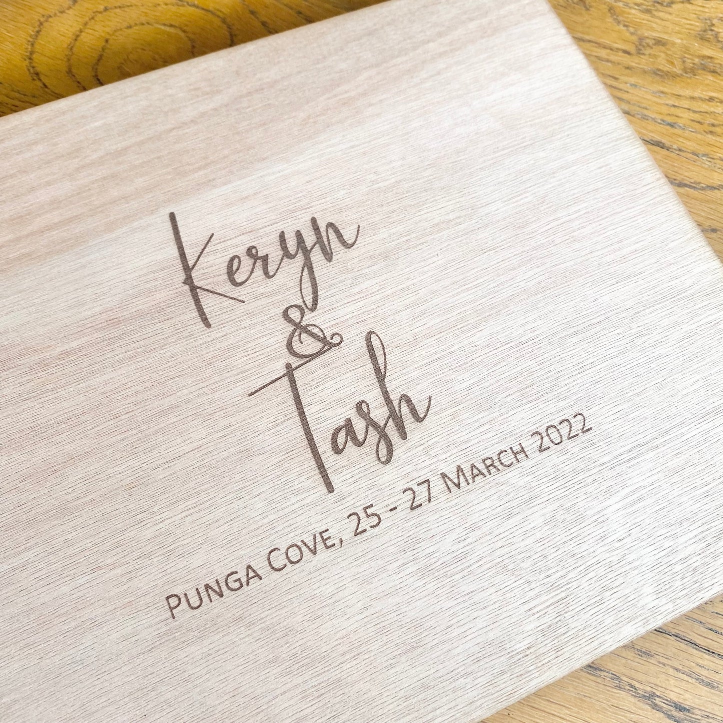Wooden guest book, with faux leather