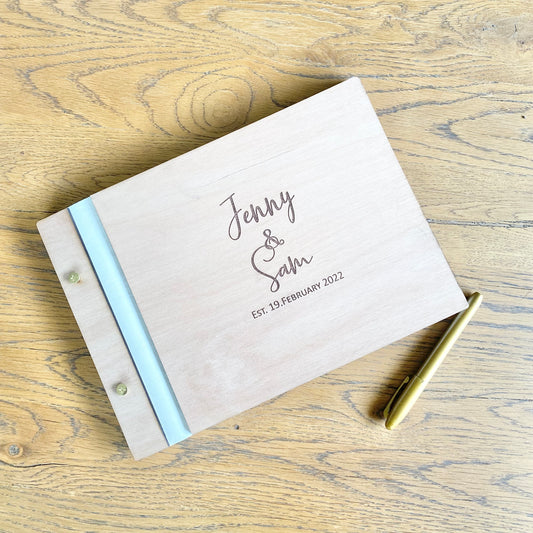 Wooden guest book, with faux leather