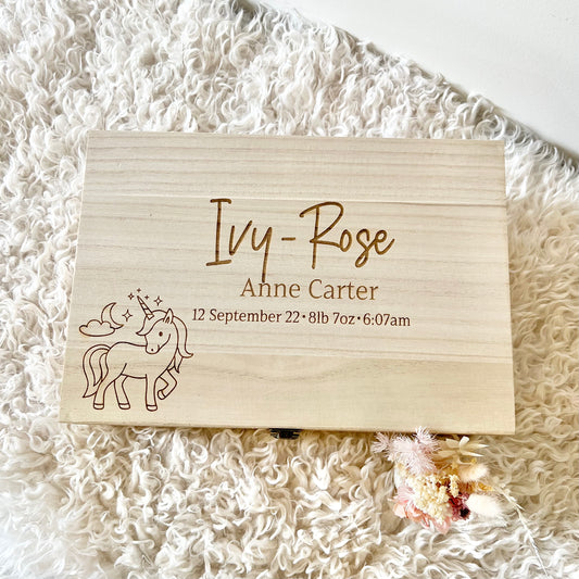 The Unicorn birth details keepsake box