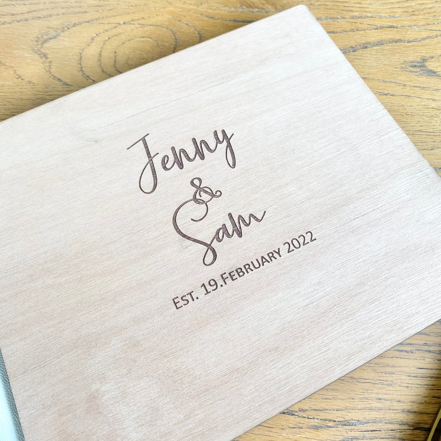 Wooden guest book, with faux leather