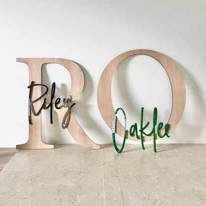 Letter name plaque in wood with acrylic