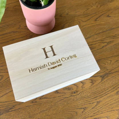 The Mitchell birth details keepsake box