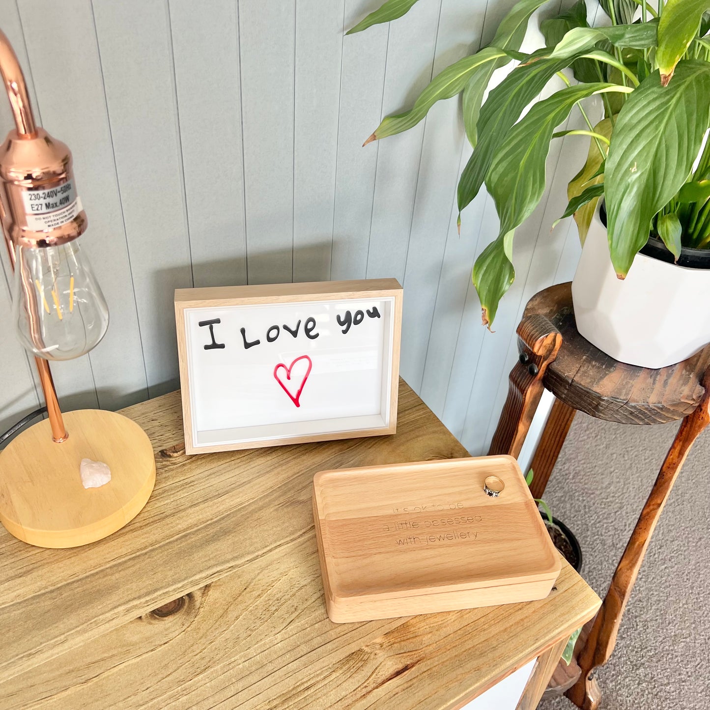 I love you with heart hand drawn artwork in frame