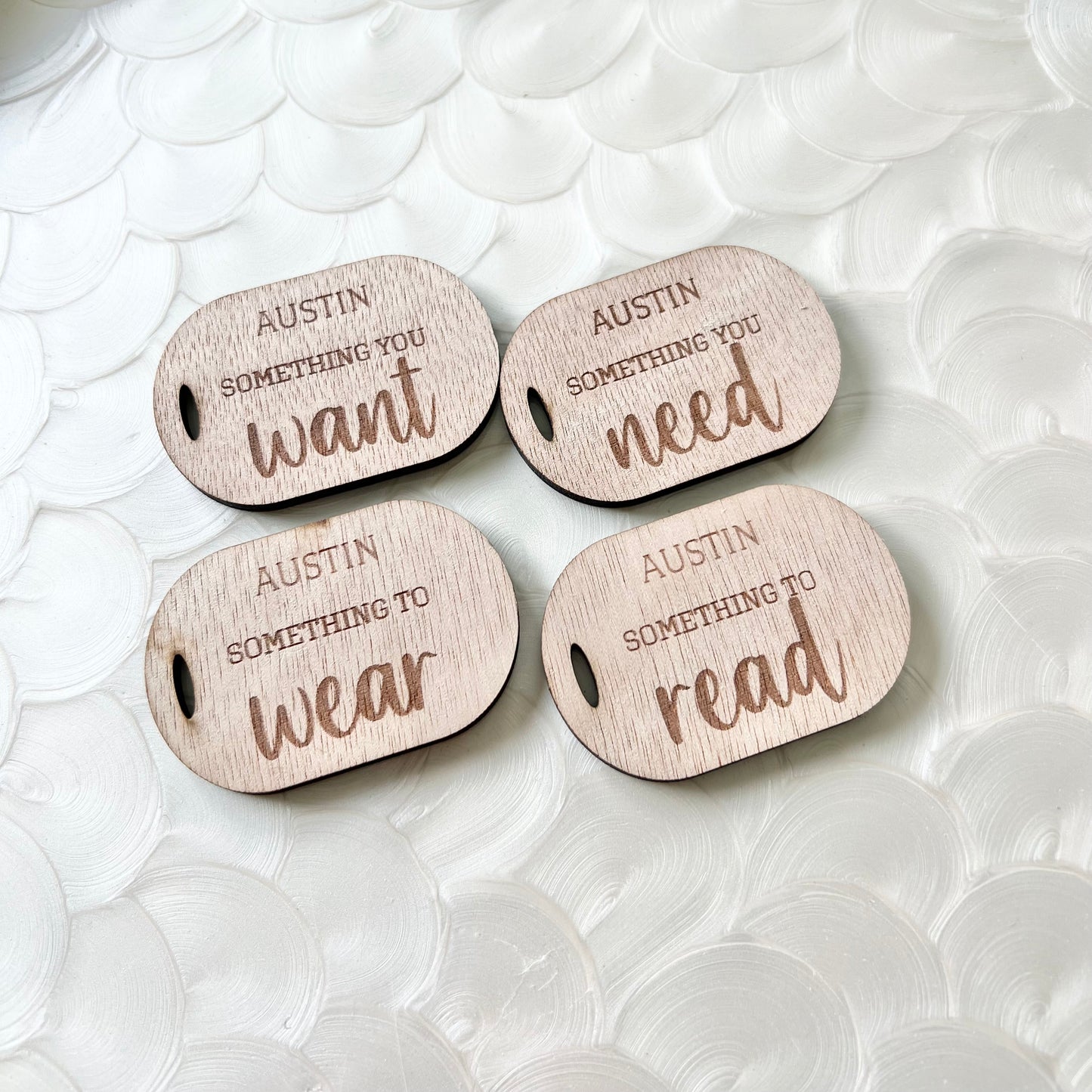 Want, need, wear, read tags - personalised