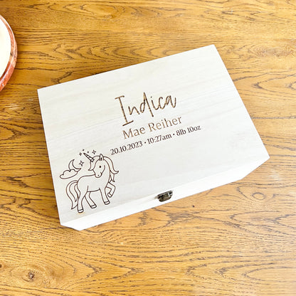 The Unicorn birth details keepsake box