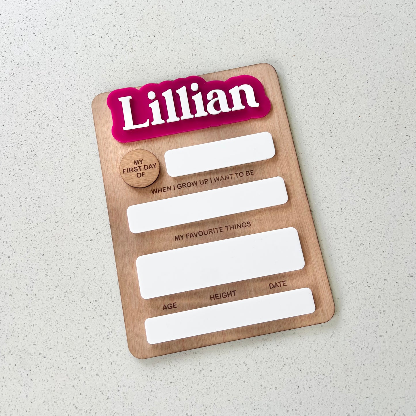 The Harper | Personalised First & Last Day Board