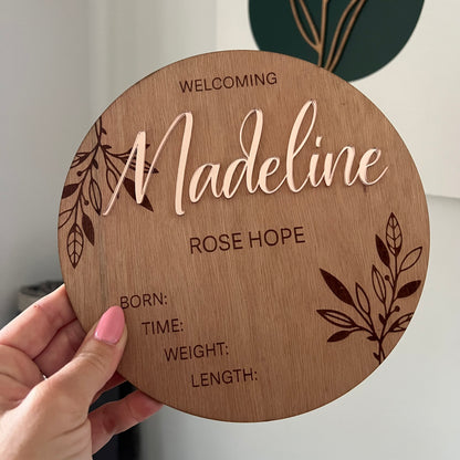 Birth announcement with acrylic name