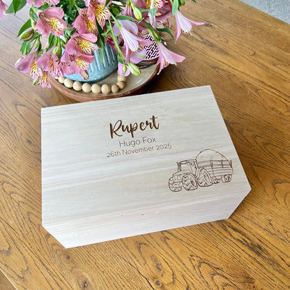 The Tractor birth details keepsake box