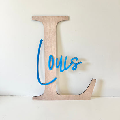 Letter name plaque in wood with acrylic