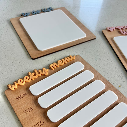 Weekly Menu Planner Wood/Acrylic