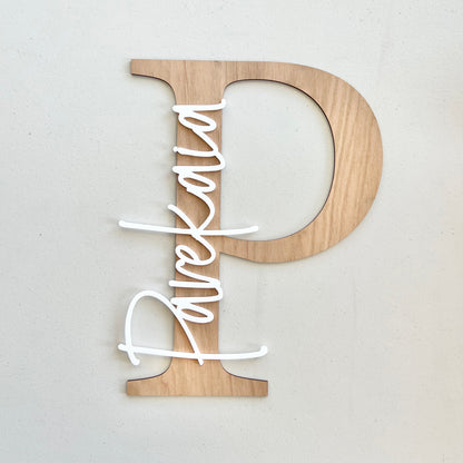 Letter name plaque in wood with acrylic