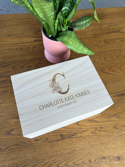 Monogram birth details keepsake box