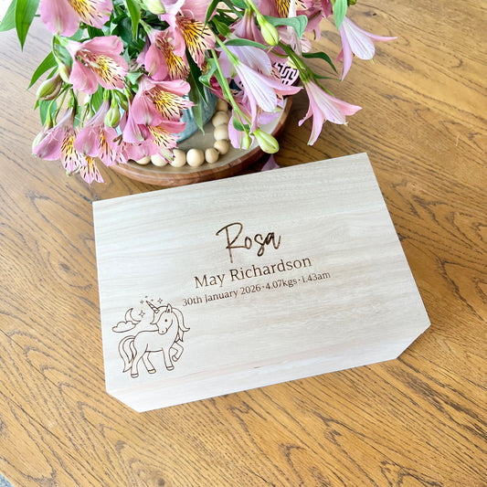 The Unicorn birth details keepsake box
