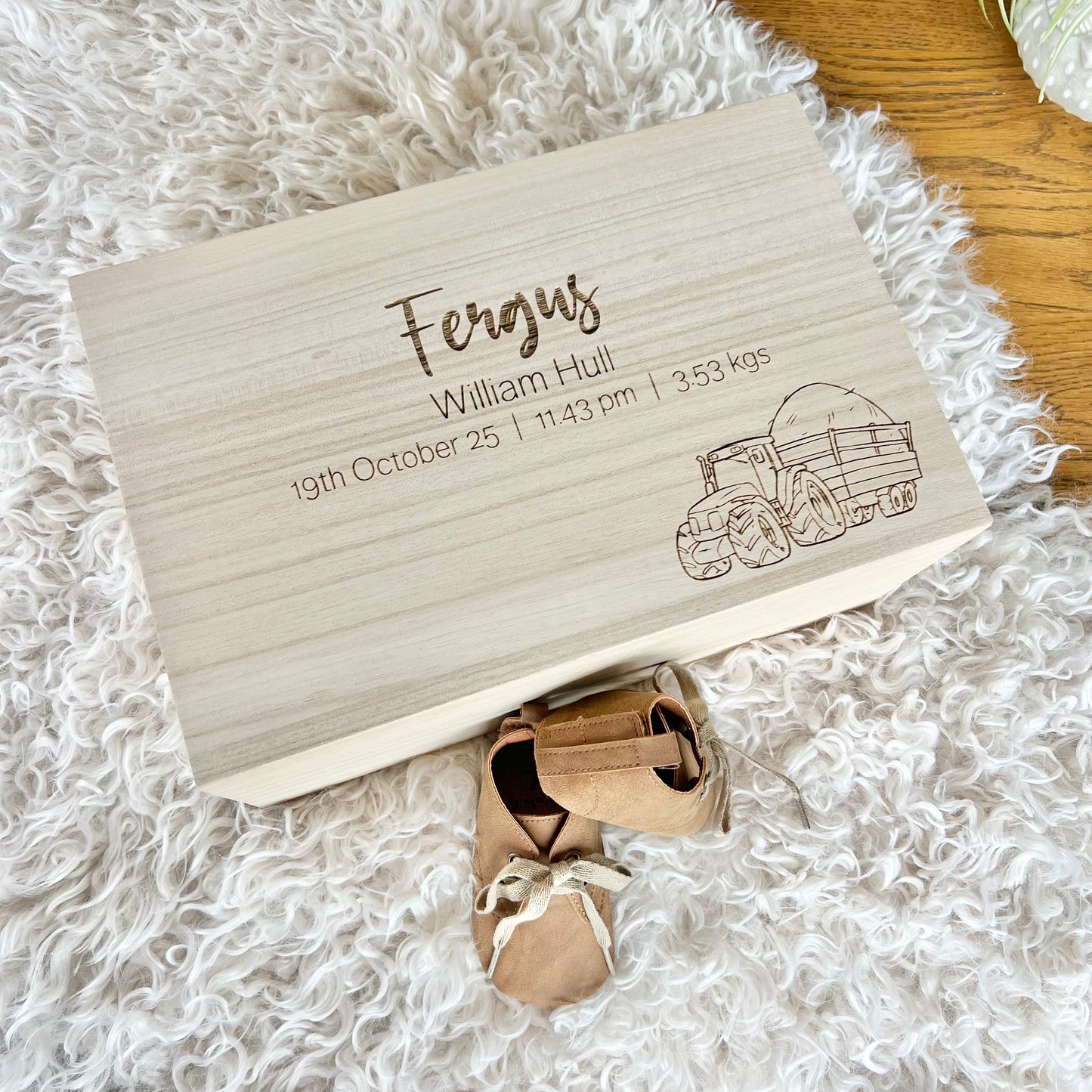 The Tractor birth details keepsake box