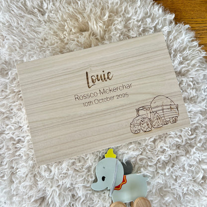 The Tractor birth details keepsake box