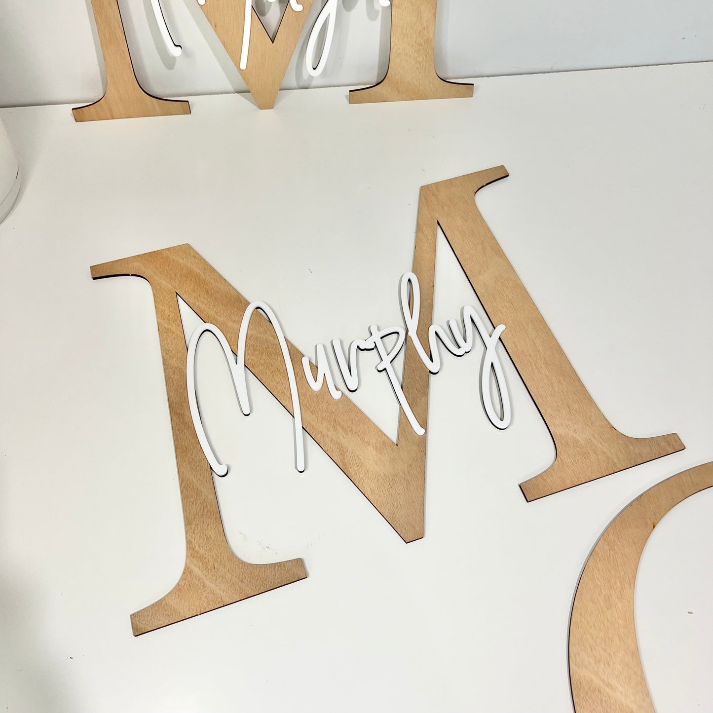 Letter name plaque in wood with acrylic