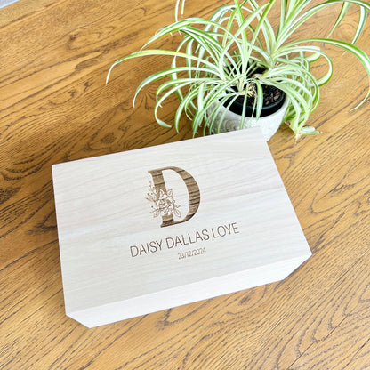 Monogram birth details keepsake box