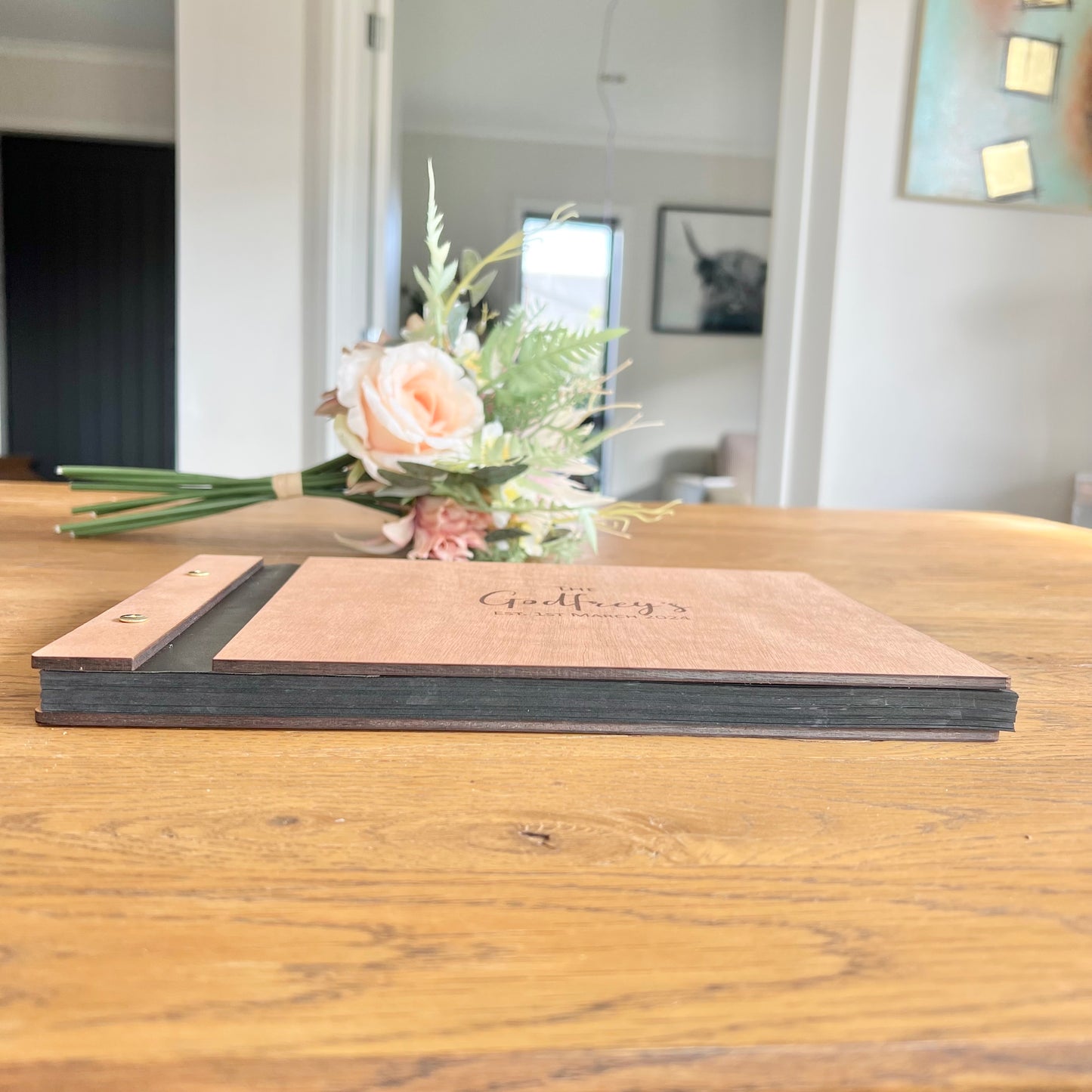 Wooden guest book, with faux leather