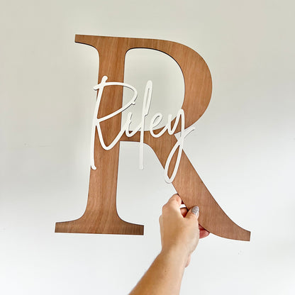 Letter name plaque in wood with acrylic