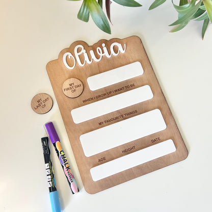 The Olivia - personalised first day board