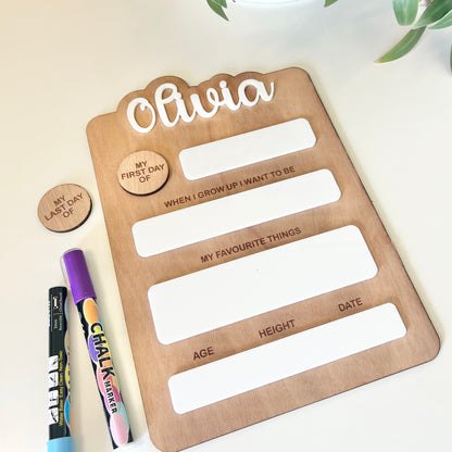 The Olivia - personalised first day board