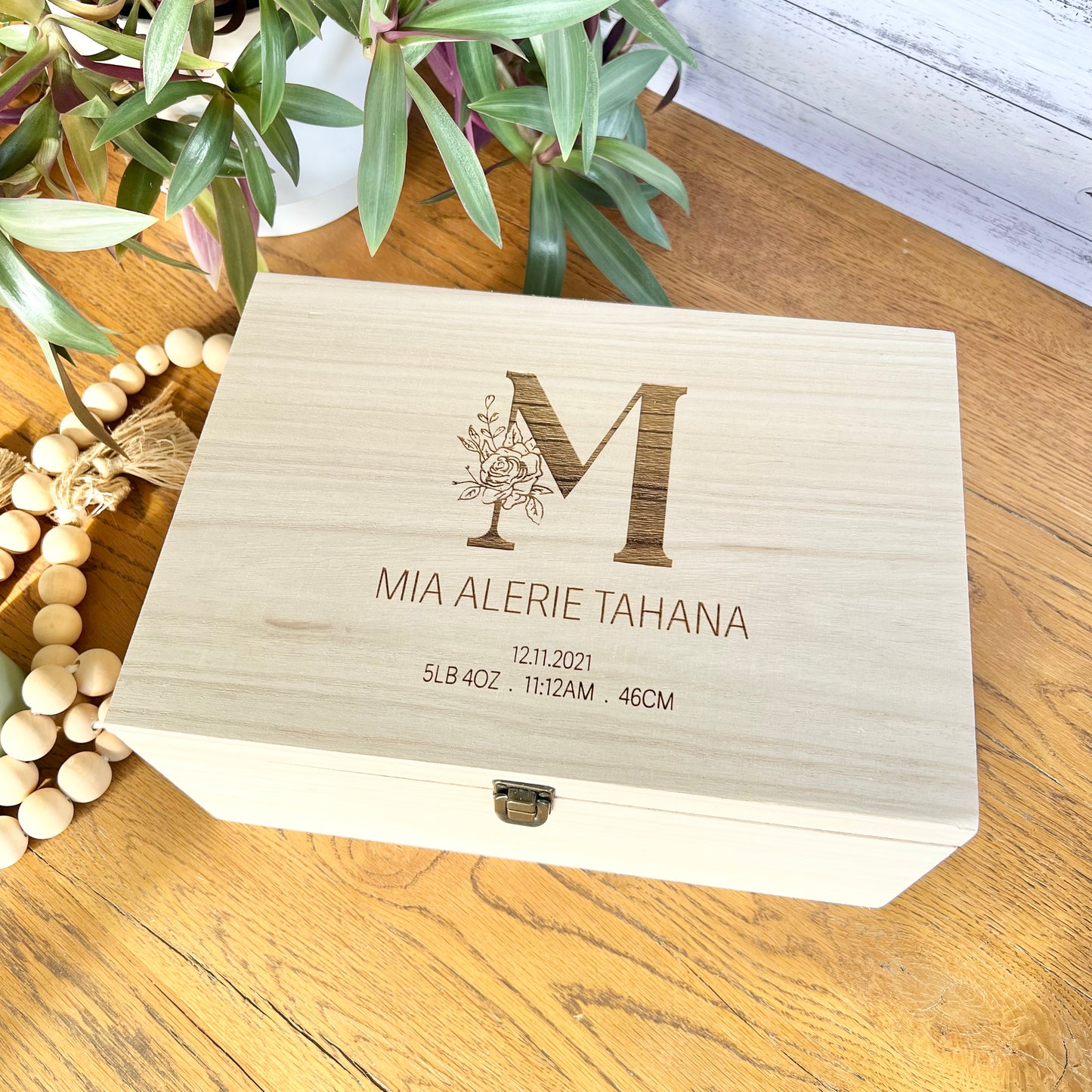 Monogram birth details keepsake box