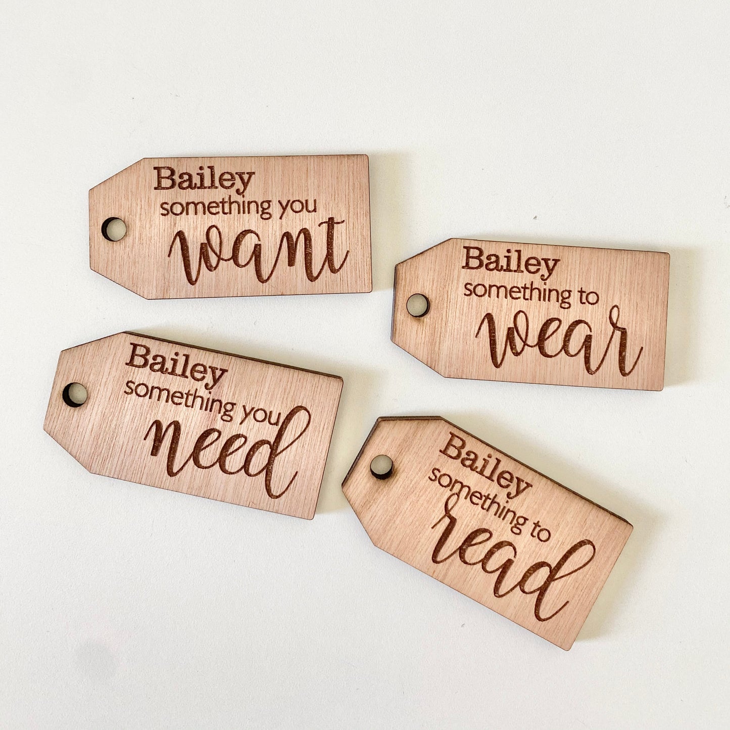 Want, need, wear, read tags- personalised