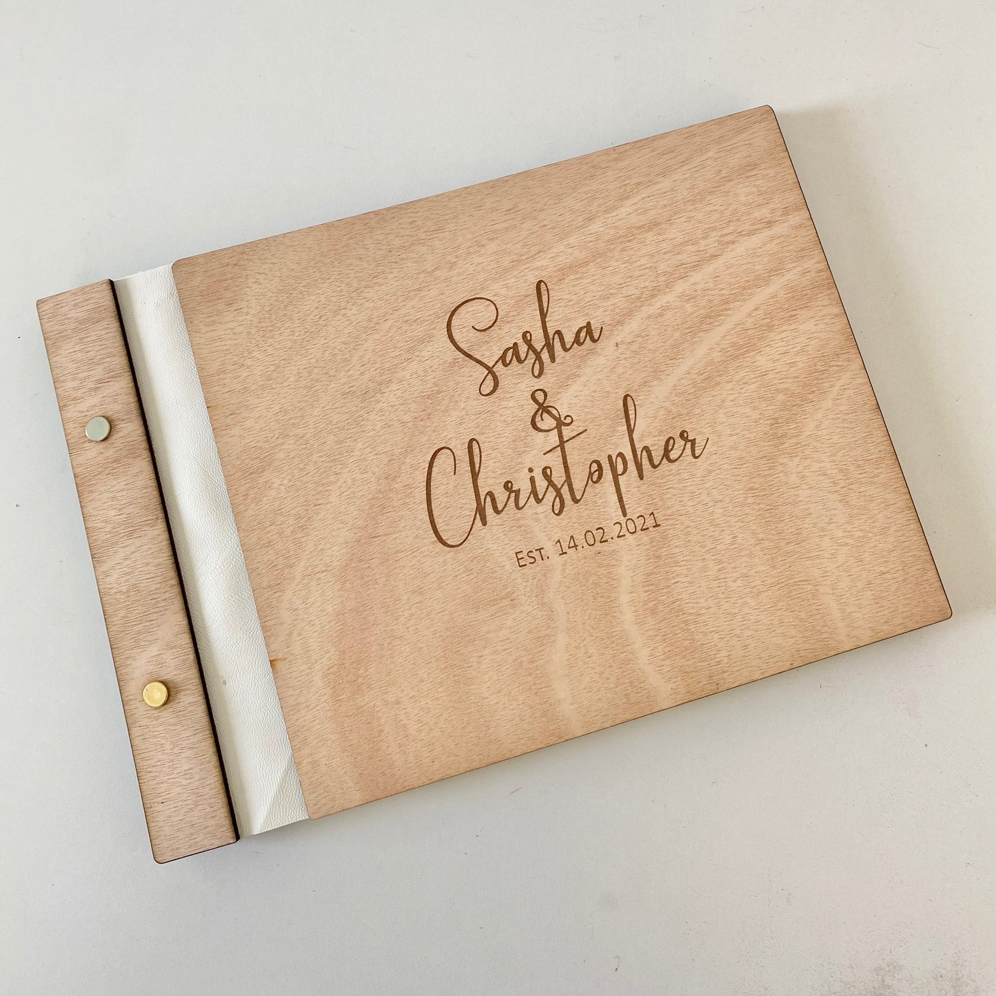 Wooden guest book, with faux leather
