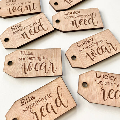 Want, need, wear, read tags- personalised